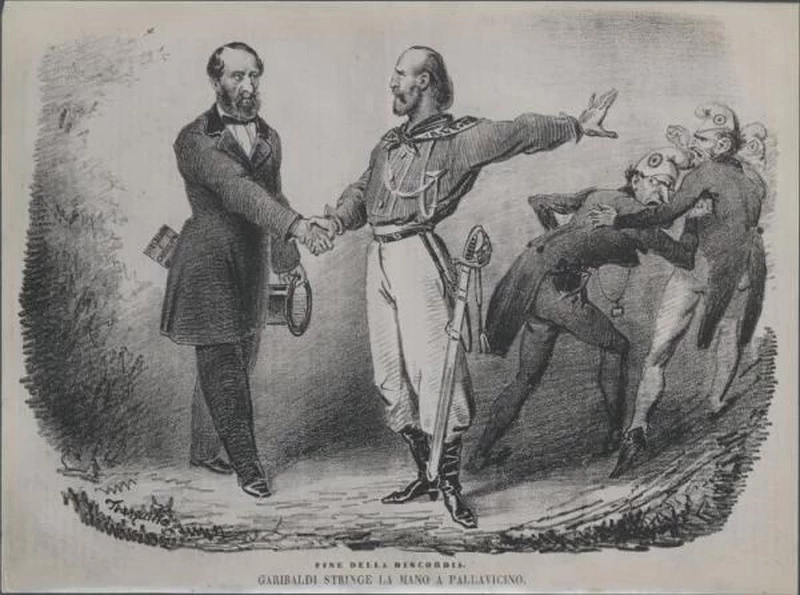Caricatura di Giuseppe Garibaldi e Giorgio Pallavicino Trivulzio